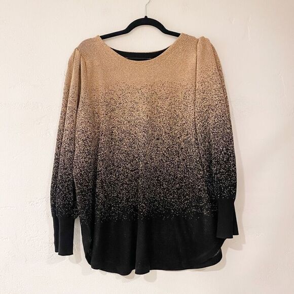 Adrienne Vittadini Crewneck Sweater in Black Gold Shimmer Size 2XL - Picture 1 of 6